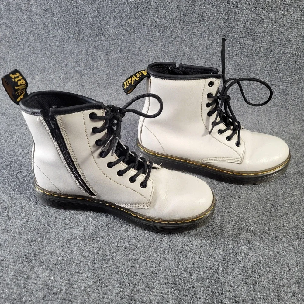 Dr. Martens Zavala J Boots Unisex Kids Size‎ 3 White Leather Combat Zip Ankle